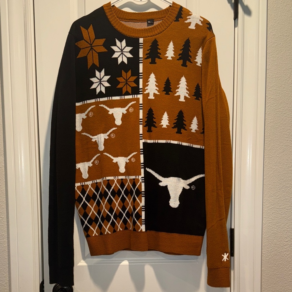 Men's Texas Longhorns NCAA Orange, White and Black Crewneck Sweater